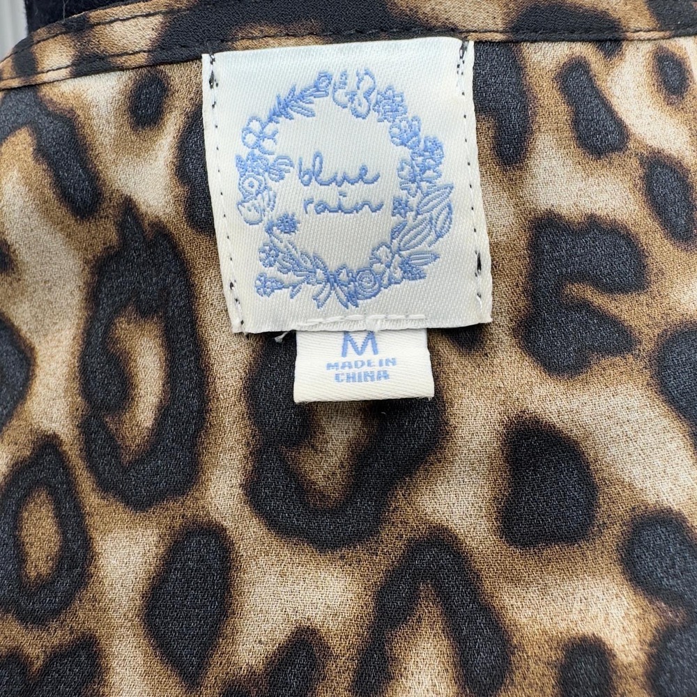 Blue Rain Leopard Print‎ Wrap Mini Dress Smocked Sleeve Ruffle Hem sz Medium - Picture 7 of 7